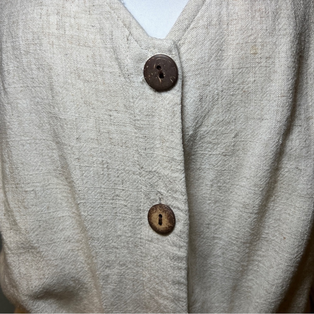Women’s‎ Beige Linen Sleeveless Romper with Button Accents Tie Waist Size Large - Picture 7 of 14